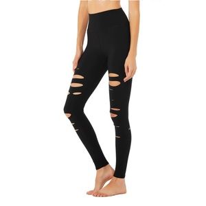 ALO YOGA HIGH-WAIST RIPPED WARRIOR LEGGING BLACK XS